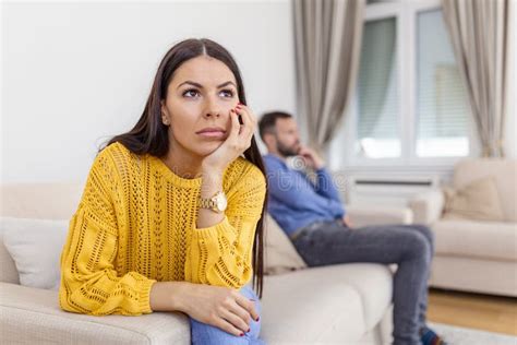 Sad Couple Not Talking To Each Other After Quarrel Pensive Upset Woman