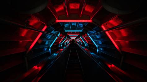 Download Wallpaper 1920x1080 Tunnel Neon Glow Stairs