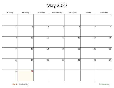 May 2027 Calendar With Bigger Boxes