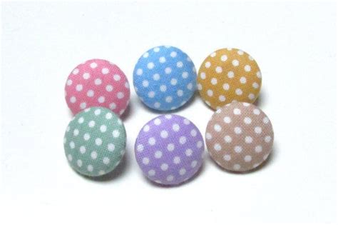 Pastel Fabric Buttons 6 Small Buttons Polka Dot Fabric Covered