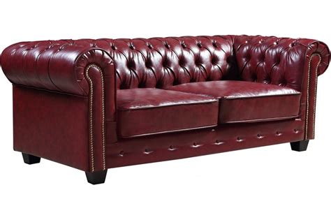 Chesterfield Leather Sofa Red Antique 3 Seater Furnitureinstore