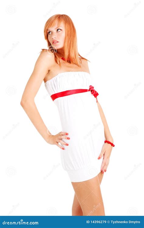 Young Attractive Girl In White Dress Stock Image Image Of Color