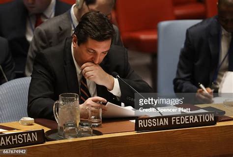 russian deputy united nations ambassador vladimir safronkov attends a news photo getty images
