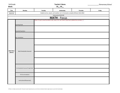 3rd Grade Lesson Plan Template Get Free Templates