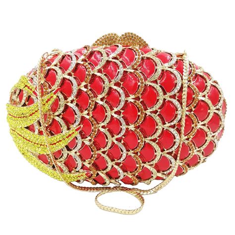 Fashion Crystal Evening Bag Women Clutch Bags Oval Red Party Wedding