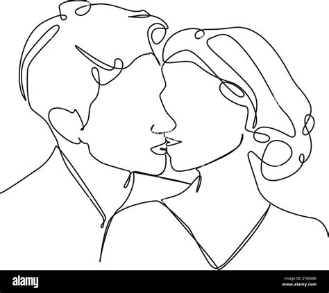 continuous single line drawing of couple kissing line art vector illustration stock vector