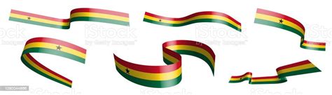 Set Of Holiday Ribbons Ghana Flag Waving In Wind Separation Into Lower