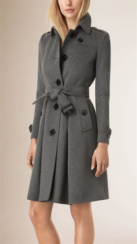 Lyst Burberry Skirted Wool Cashmere Coat In Gray
