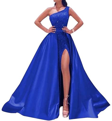 delend women s one shoulder prom dresses 2022 sparkly sequin satin ball gown long formal evening
