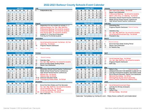 Barbour County Schools Calendar 2022 And 2023