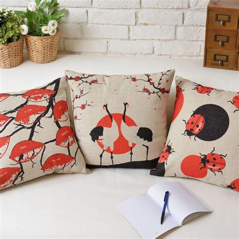 The Swans Lady Beetle Cherry Red Auspicious Decoration Pillow Elegant