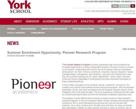 Pioneer Research Programs For High School Students