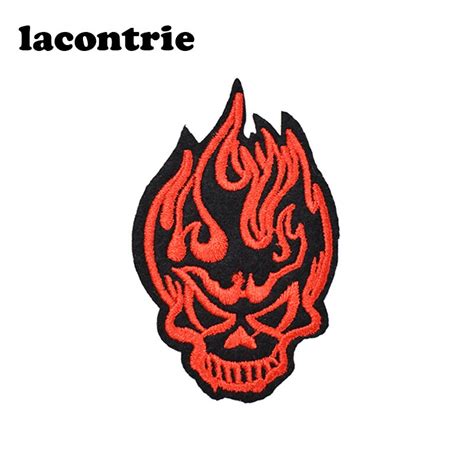 Fire Skull Patches For Clothing Iron On Patches Diy Fashion Embroidery