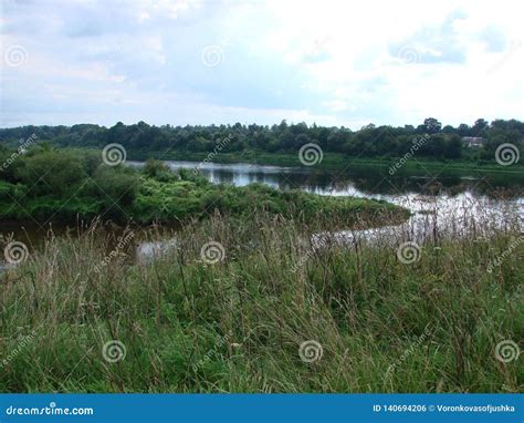 Western Dvina River In Belarus Stock Photo Image Of Grass Clouds