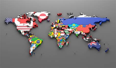World Countries Flags Map Symbols 3d Render Stock Photo Download