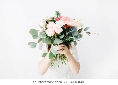 Hand Holding Beautiful Bouquet Different Flowers Stock Photo