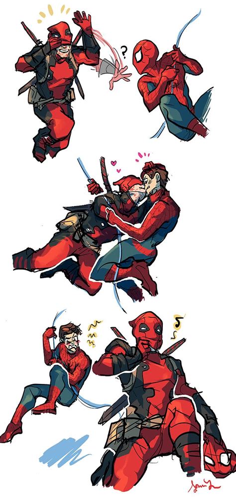 sonialiao deadpool y spiderman superhéroes héroes marvel