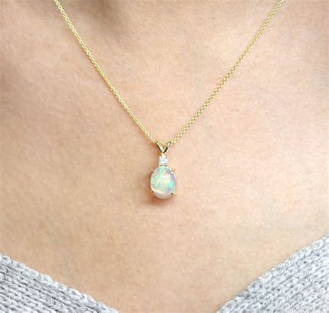 Natural Opal Necklace 14k Solid Gold Oval Shaped Opal Etsy