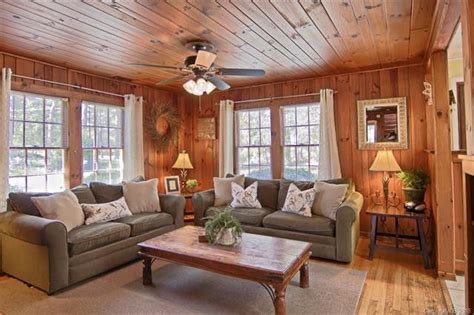 Knotty Pine And Taupe Cabin Living Room Knotty Pine Living Room Wood