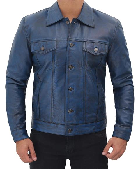 Blue Trucker Jacket Mens Lambskin Leather Jacket