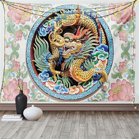 Ambesonne Dragon Tapestry Chinese Dragon On Floral Backdrop Esoteric