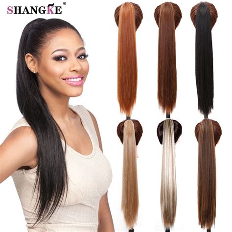 Cheap 24 Synthetic Long Straight Claw Ponytail Clip In Ponytail Hair