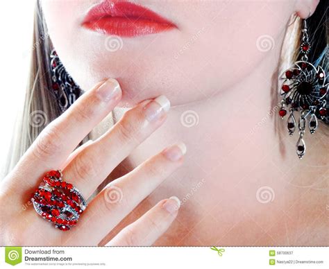 Luxury Fashion Make Up Manicure Jewelry Ring And Earrings Stock Image
