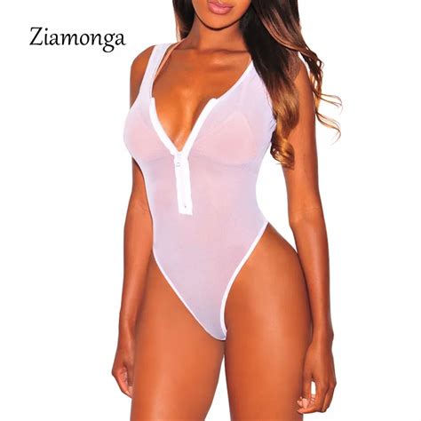 Best Price Ziamonga Summer Sexy Bodysuits Women Black Mesh Sheer