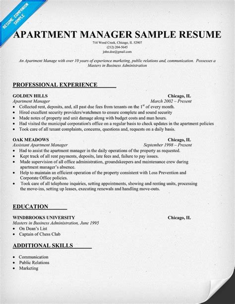 Apartment Manager Resume Sample Job Resume Samples Cover Letter For
