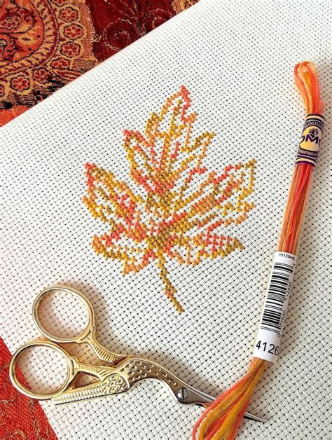 Variegated Autumn Maple Leaf Cross Stitch Pattern Autumn Etsy