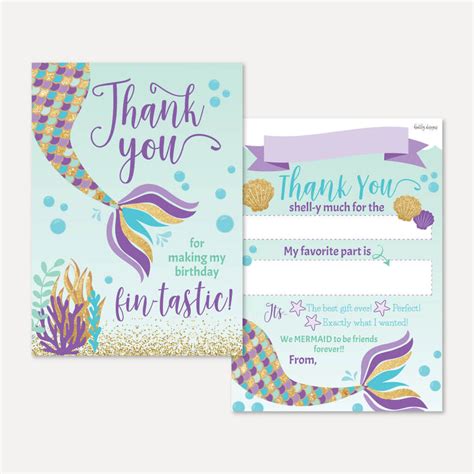 Printable Under The Sea Mermaid Kids Party Fill In The Blank Thank You