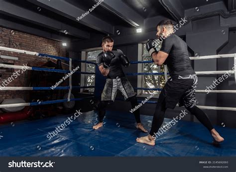 Two Kickboxers Fighters Fight Gloves Boxing Stock Photo 2145692093