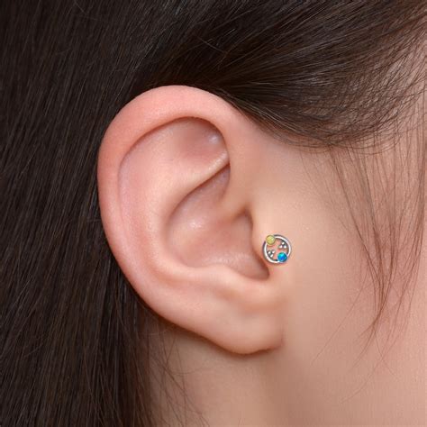 Opal Cartilage Earring Stud Titanium Tragus Labret Earring Etsy