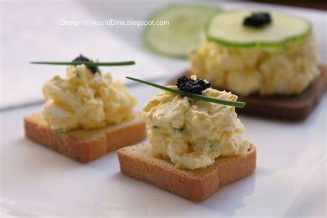 Egg Salad Canapes With Caviar And Chives Food Brunch Bread