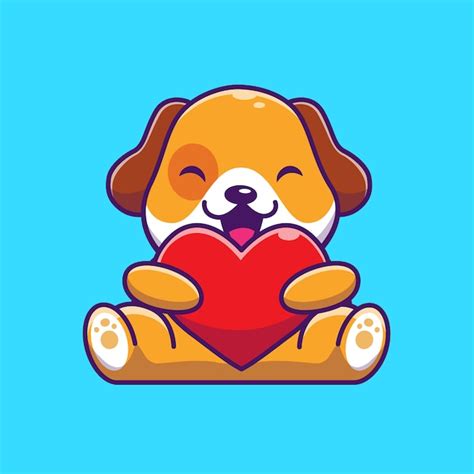 Premium Vector Cute Dog Holding Heart Icon Illustration Puppy Dog