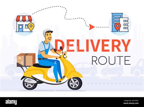 Delivery Route Colorful Vector Cartoon Character Illustration Stock