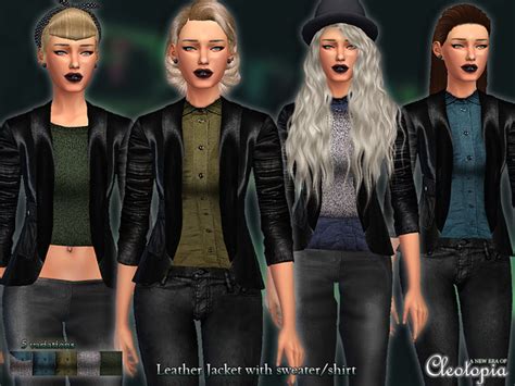 Cropped Leather Jacket With Sweatershirt By Cleotopia At Tsr Sims 4