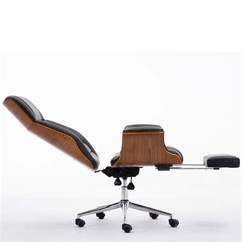 Bs 025 Contemporary Black Leather High Back Walnut Wood Executive