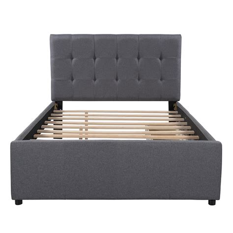 New Full Size Linen Upholstered Platform Bed Frame With 2 Storage