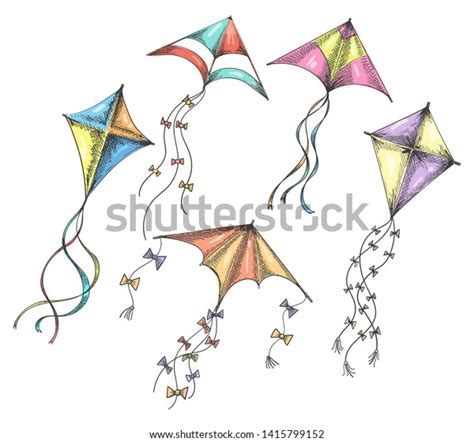 Hand Drawn Kites Vector Doodle Cute Kite Toys In Sky Fly For Happy