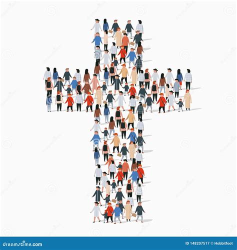 Large Group Of People In Form Of Christian Cross Stock Vector
