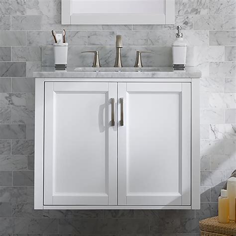 Allen Roth Floating 30 In White Single Sink Bathroom Vanity With Natural Carrara Marble Top At