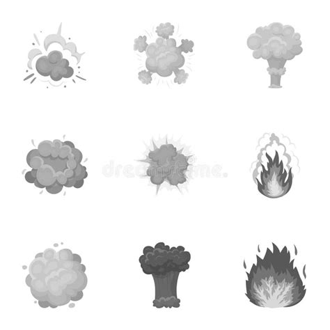 A Set Of Icons About The Explosion Various Explosions A Cloud Of