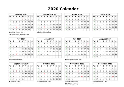 12 Month Printable Calendar