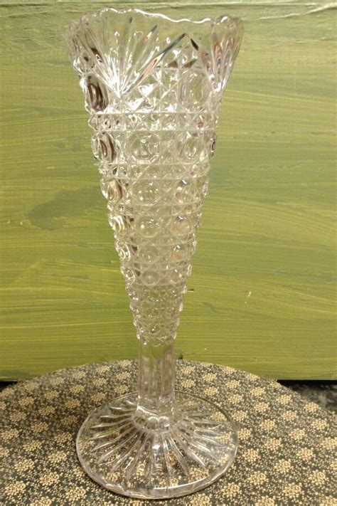Pressed Glass Vase Clear Cut Glass Vase Vintage Crystal Look Etsy
