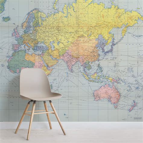 World map imagery is a classic feature wall design. World Map Wallpaper & Atlas Wall Murals | Murals Wallpaper