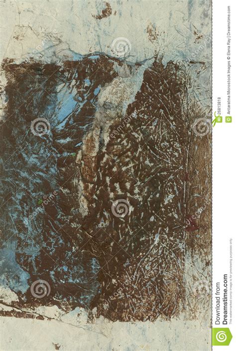 Abstract Brown Beige Blue Painting With Textures Stock