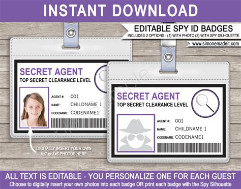 Spy Or Secret Agent Badge Template Purple In Spy Id Card Template