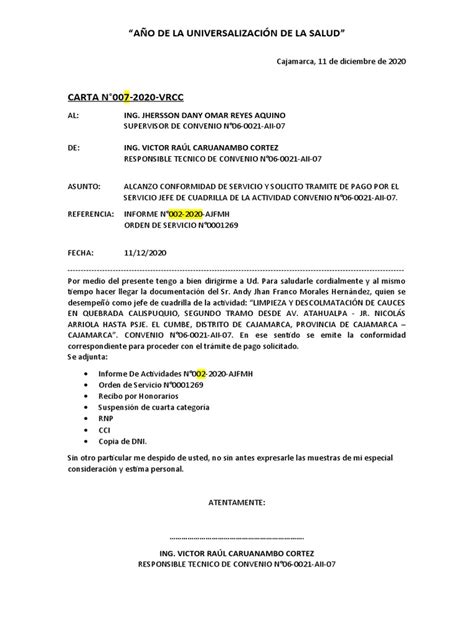 Carta Solicitud De Pago Pdf