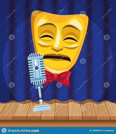 Tragedy Theater Mask Microphone Wall Brick Stage Stand Up Comedy Show